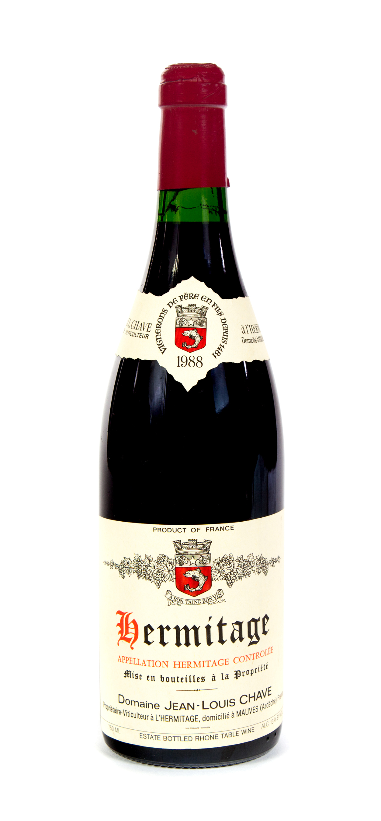 Appraisal: DOMAINE JEAN-LOUIS CHAVE HERMITAGE Rhone bottle ml