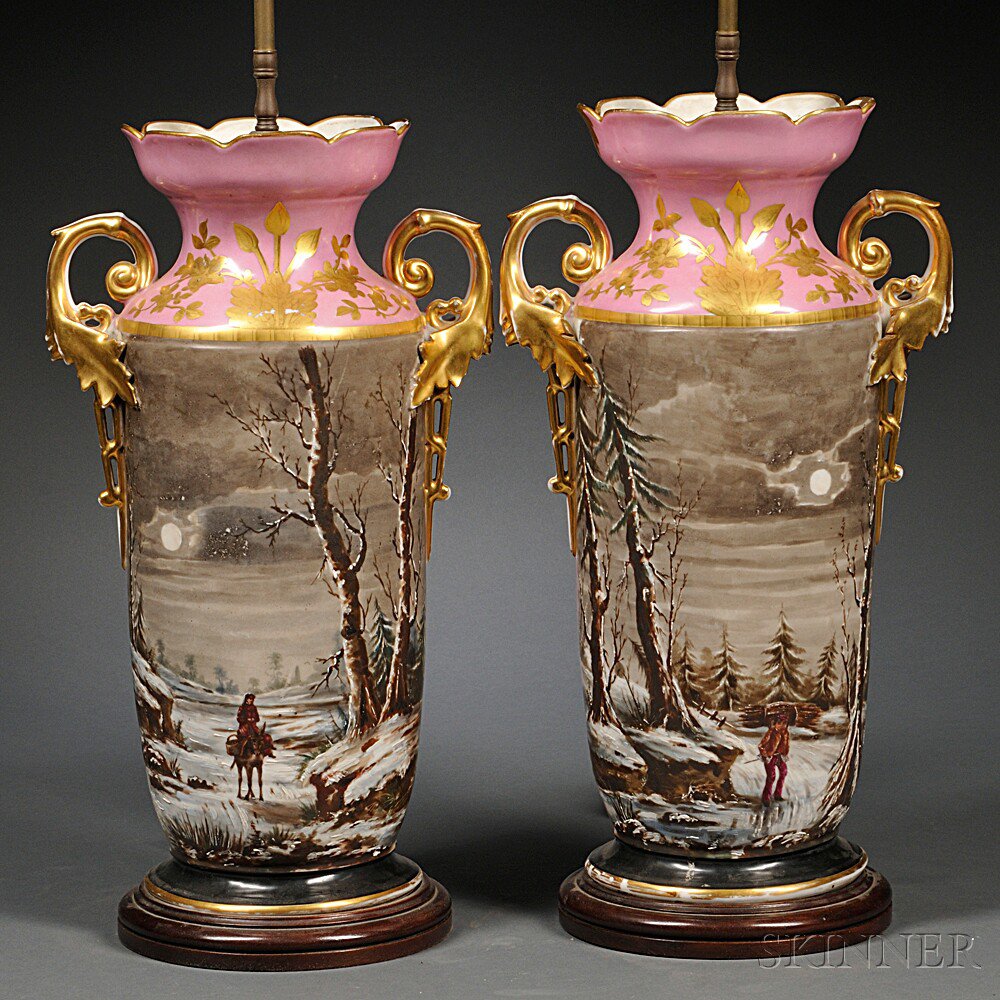 Appraisal: Pair of Limoges Hand-painted Porcelain Vases France early th century