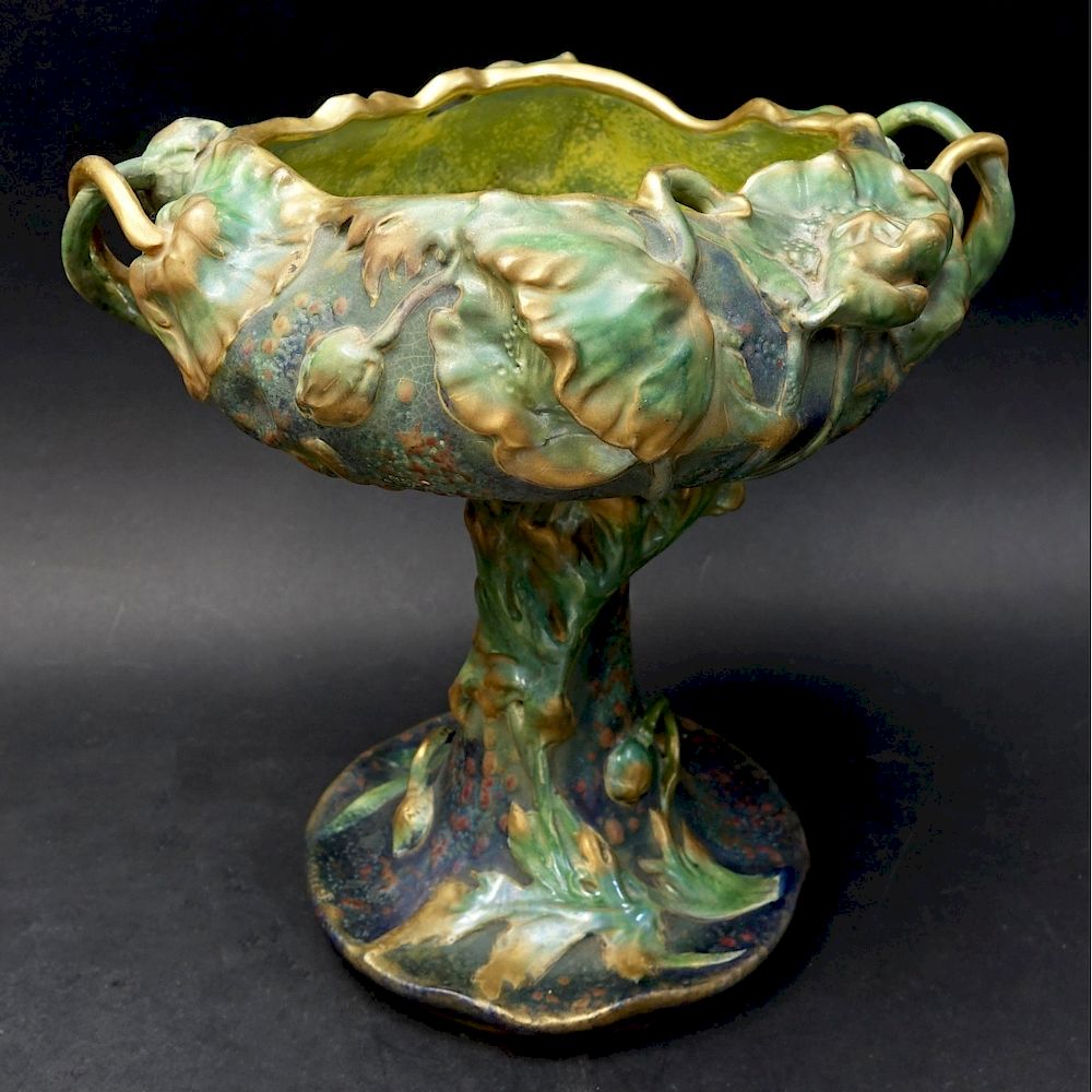 Appraisal: Amphora Centerpiece Amphora Art Nouveau Raised Poppies Pottery Centerpiece by