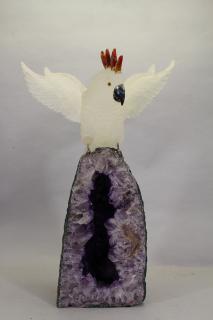 Appraisal: Large Stone Cockatoo on Amethyst Geode Large Stone Cockatoo on