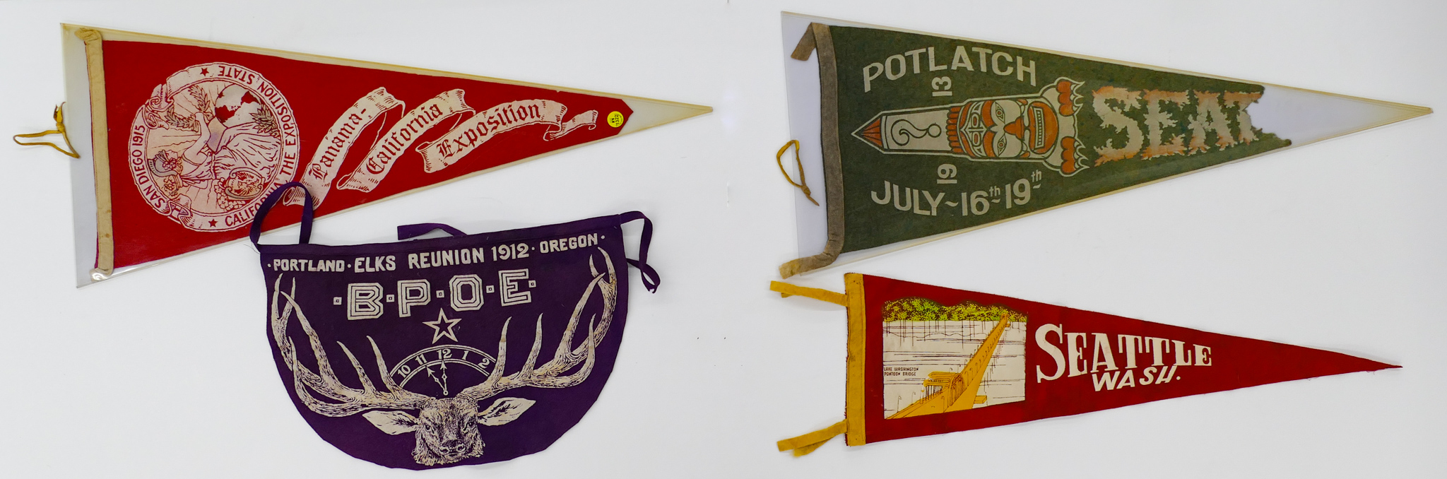 Appraisal: pc Antique Felt Pennants Golden Potlatch Etc