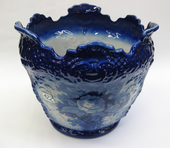 Appraisal: FLOW BLUE IRONSTONE JARDINIERE AND MATCHING PEDESTAL English Victoria Ware