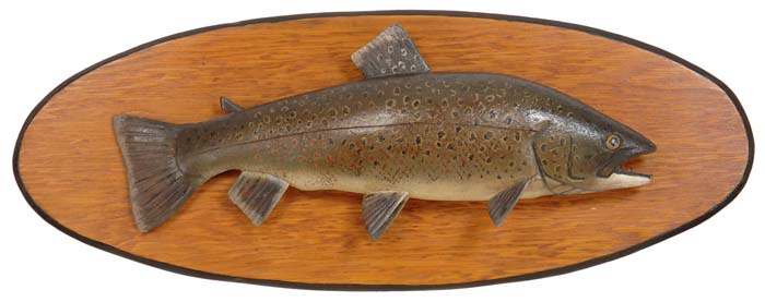 Appraisal: CARVED AND PAINTED BROWN TROUT BY LAWRENCE IRVINE Finely carved