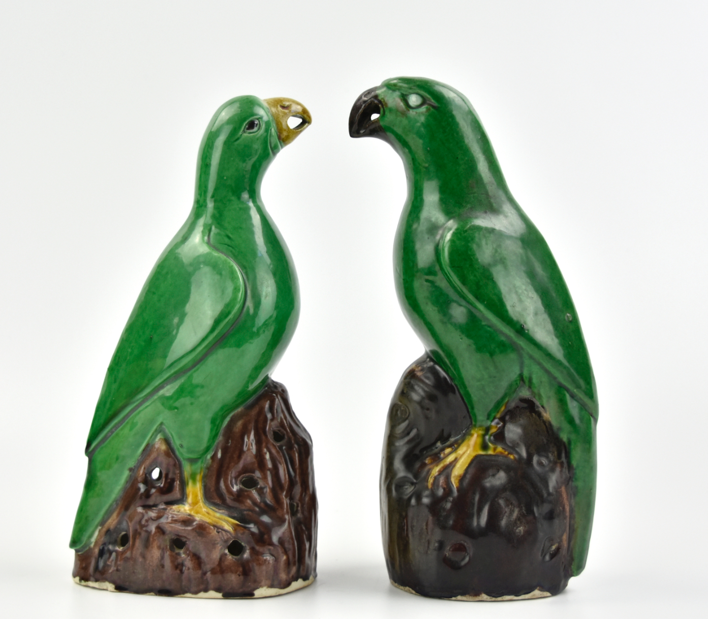 Appraisal: Chinese ROC Period a pair of green glazed parrot with