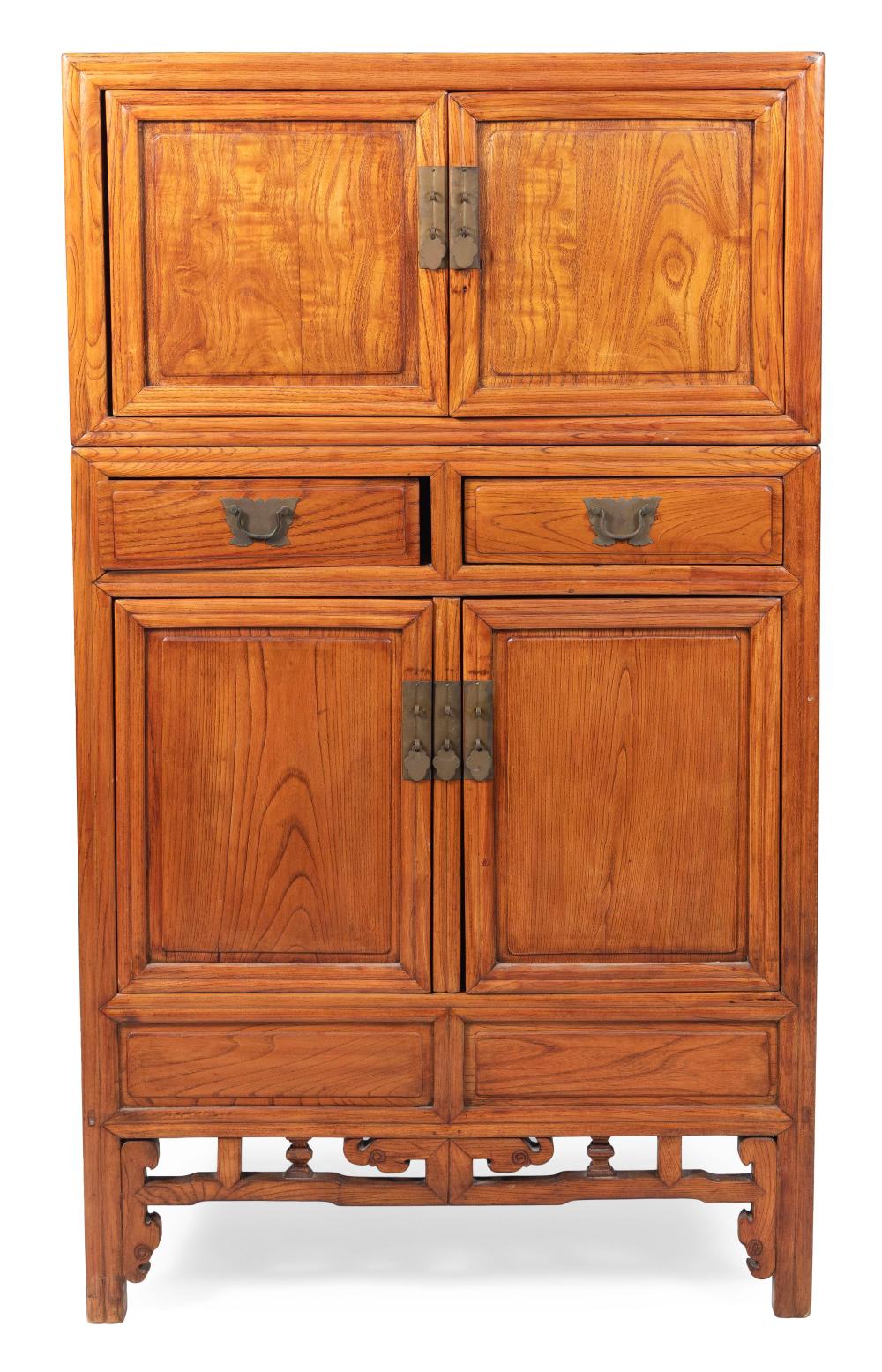 Appraisal: CHINESE HUANGHUALI TWO-SECTION CABINET LATE TH CENTURY HEIGHT WIDTH DEPTH