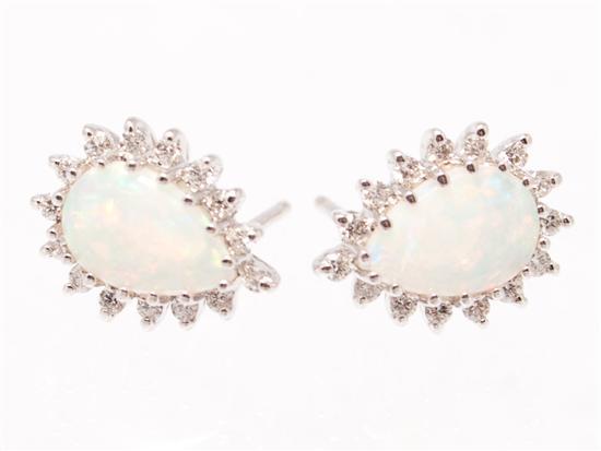 Appraisal: Lady's K white gold diamond and opal post-earrings