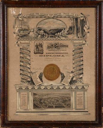 Appraisal: BUSHONG CO PORTLAND OR PUBLISHER LEWIS CLARK CENTENNIAL COMMEMORATIVE DIPLOMA