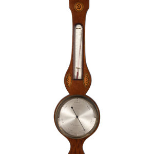 Appraisal: A Regency Style Inlaid Mahogany Banjo Barometer and Thermometer C