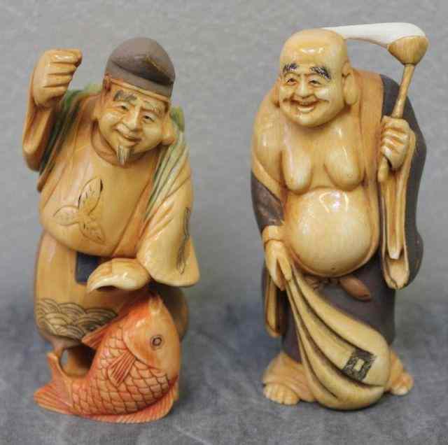 Appraisal: Two Asian Ivory Dyed Figures From a Jamaica NY estate