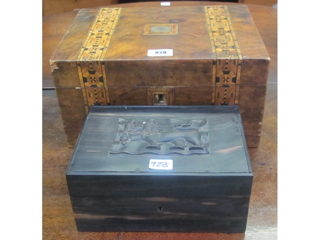 Appraisal: Victorian walnut and marquetry box and a coromandel wood jewellery