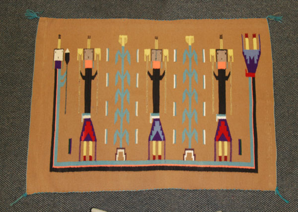 Appraisal: Three Navajo wool rug weavings two Yei Largest x Good