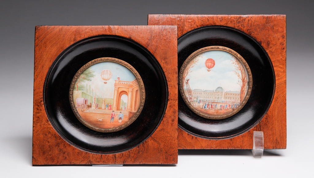 Appraisal: TWO FRENCH MINIATURES OF HOT AIR BALLOONS Nineteenth century Well