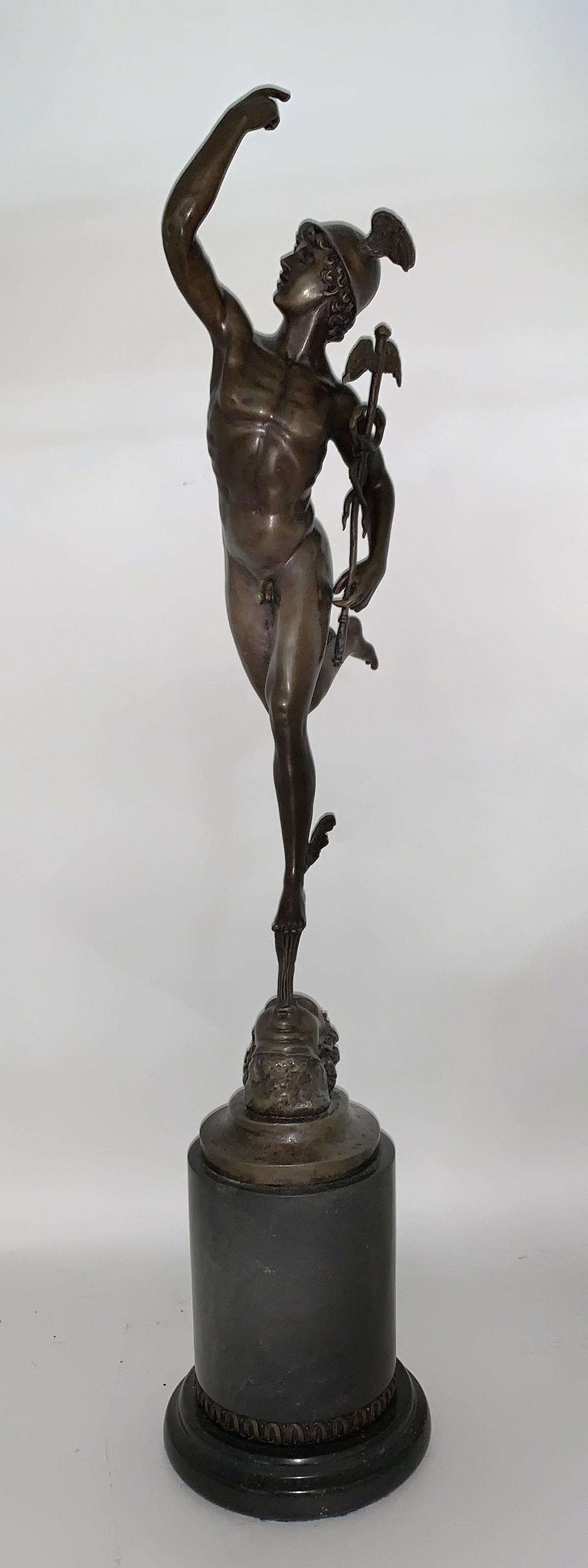 Appraisal: BRONZE MERCURY SCULPTURE AFTER THE ANTIQUE '' overall with cylindrical