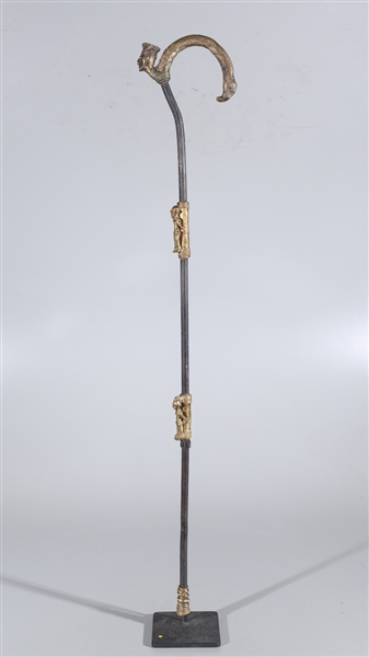 Appraisal: Early th century African tribal cane with metal figural details