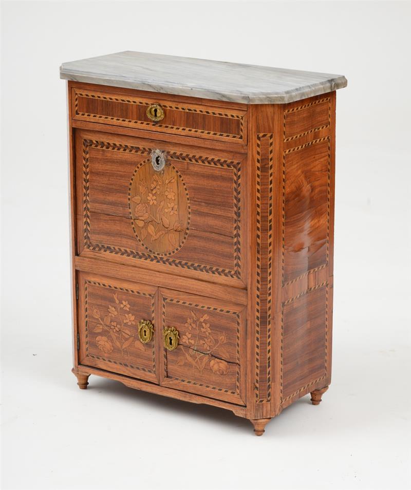 Appraisal: LOUIS XVI GILT-METAL MOUNTED KINGWOOD AND TULIPWOOD MARQUETRY MINIATURE SECRETAIRE