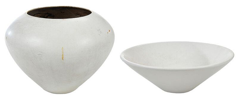 Appraisal: Two White Architectural Pottery Planters American th st century white