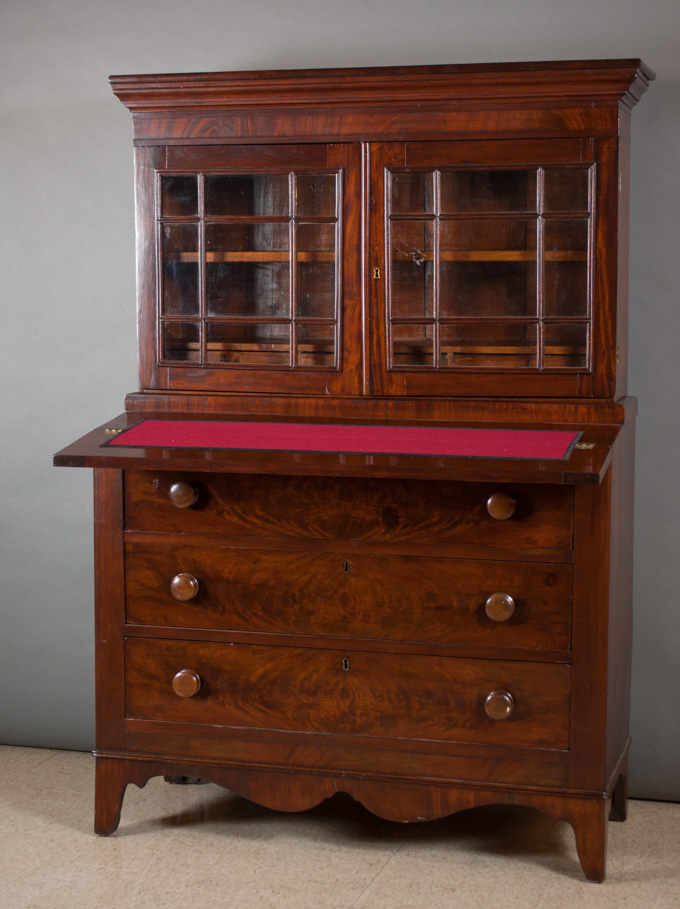 Appraisal: MAHOGANY SECRETARY BOOKCASE ON CHEST American th century the three-drawer