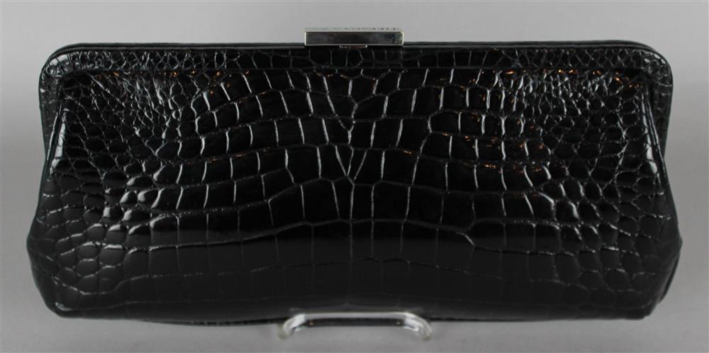 Appraisal: TIFFANY CO BLACK CROCODILE CLUTCH BAG of narrow rectangular shape