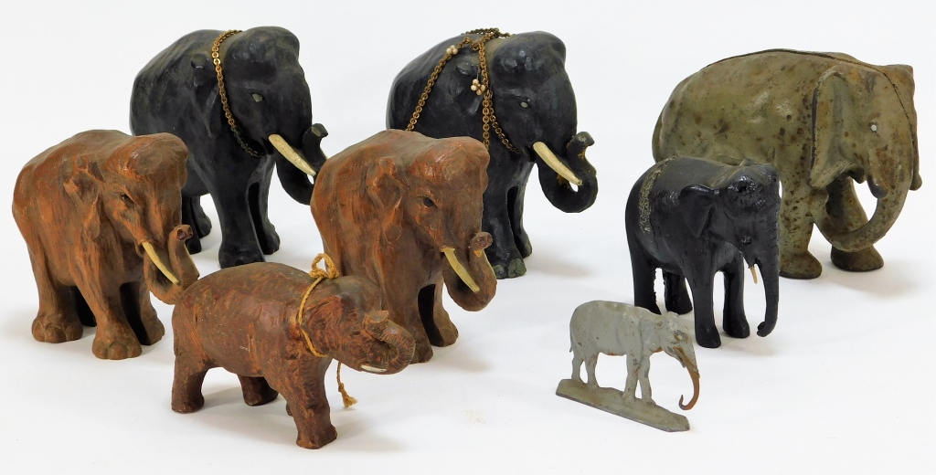 Appraisal: PC PAPIER MACHE CAST IRON ELEPHANT TOY GROUP United States