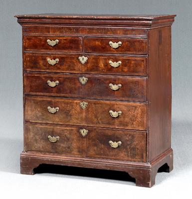 Appraisal: New England Queen Anne tall chest figured burlwood drawer facings