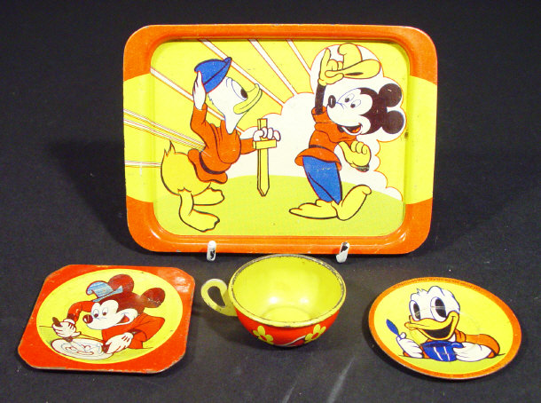 Appraisal: Walt Disney Mickey Mouse tin tray cup saucer and side