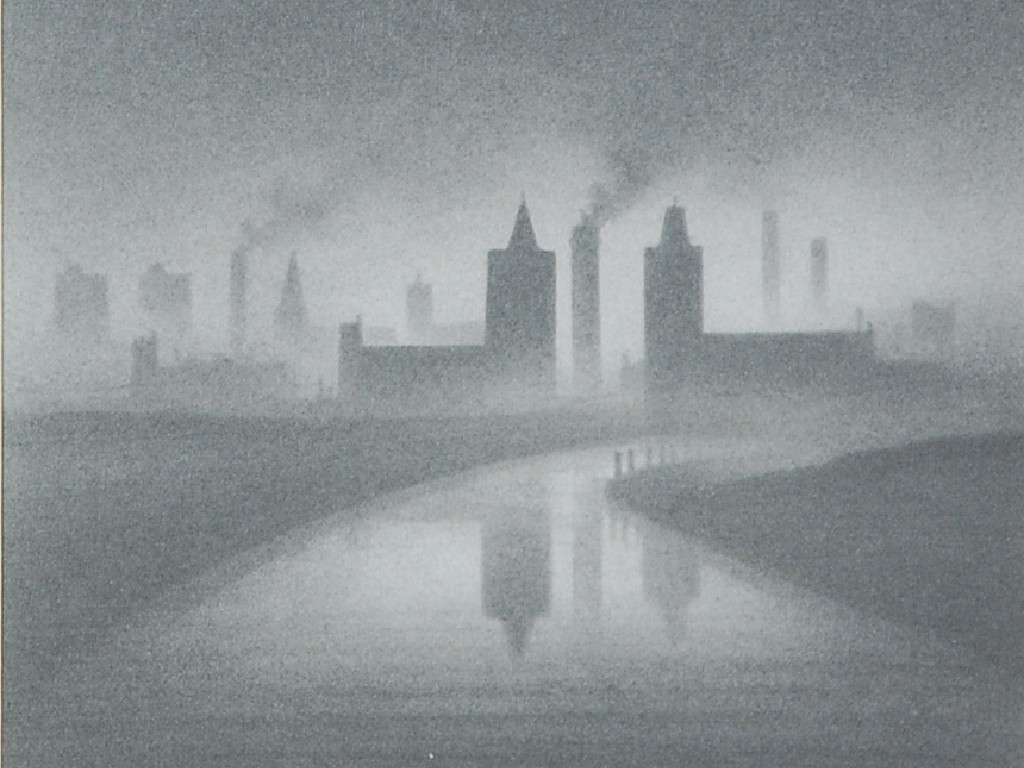 Appraisal: TREVOR GRIMSHAW - PENCIL DRAWING View of an industrial town