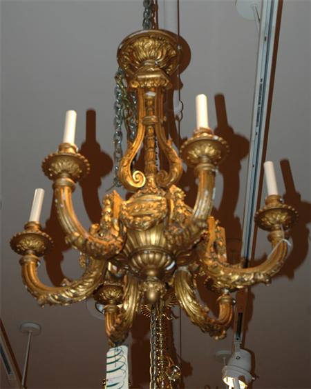 Appraisal: Louis XVI Style Gilt-Wood Six-Light Chandelier Estimate -