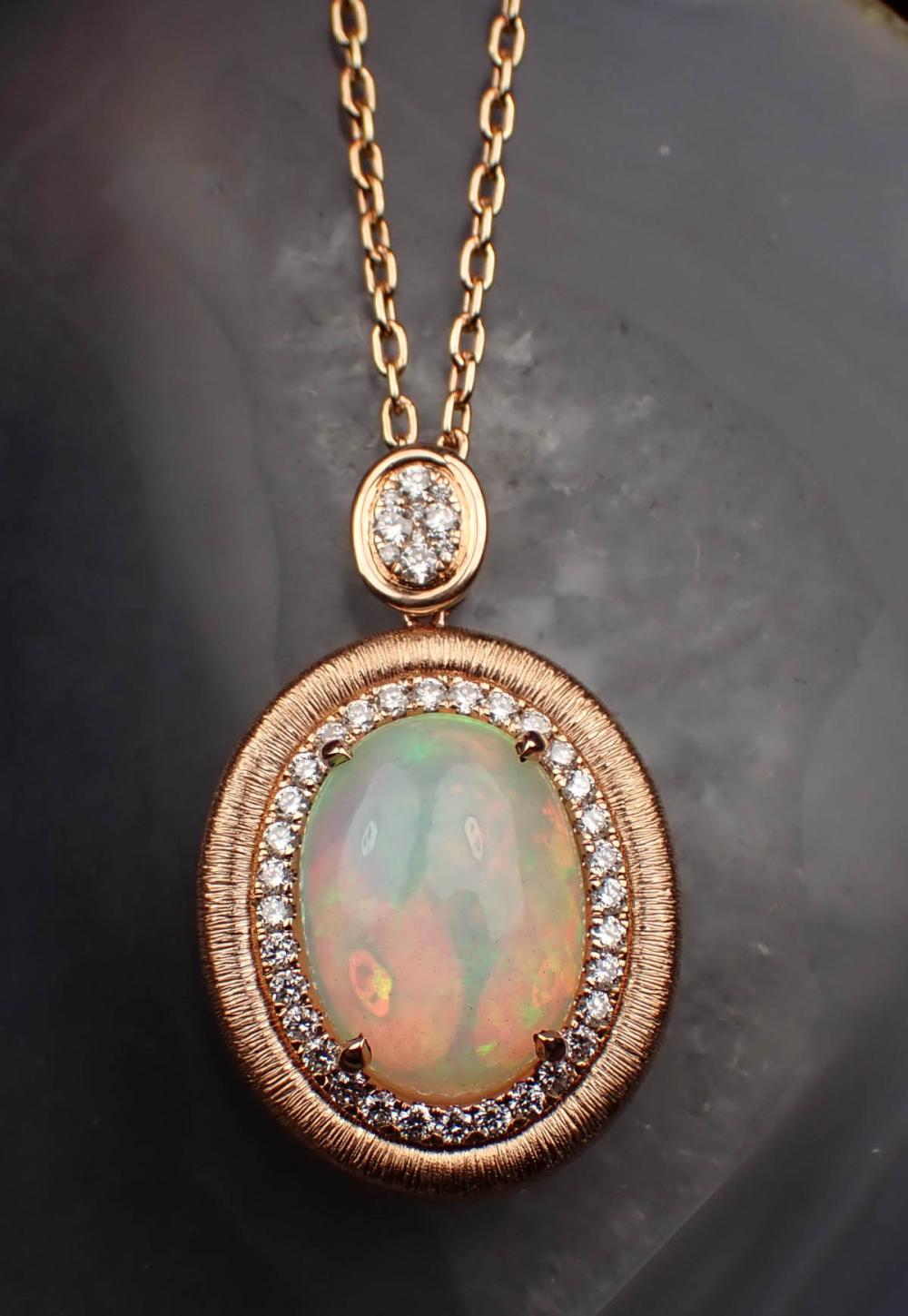 Appraisal: OPAL DIAMOND AND ROSE GOLD PENDANT NECKLACE with a k