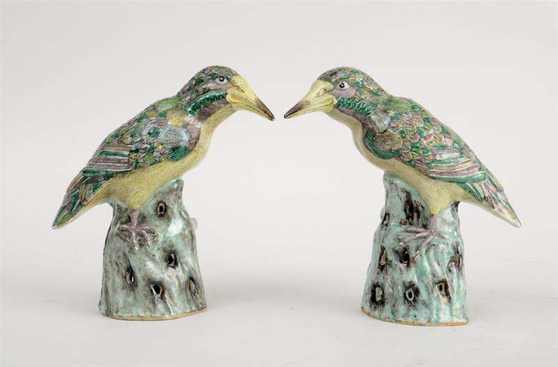 Appraisal: PAIR OF CHINESE FAMILLE VERTE GLAZED BISCUIT BIRD FIGURES Each