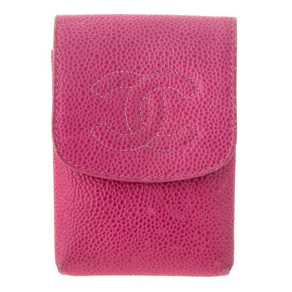 Appraisal: A Chanel Logo Cigarette Card Case A pink Caviar leather