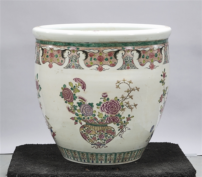 Appraisal: Large Chinese enameled porcelain fish bowl flower still life decoration