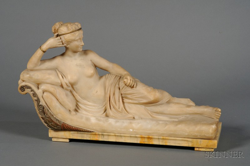 Appraisal: Italian Gilt-bronze Mounted and Carved Alabaster Figure of Pauline Borghese