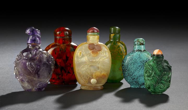 Appraisal: Group of Six Chinese Snuff Bottles composed of various materials