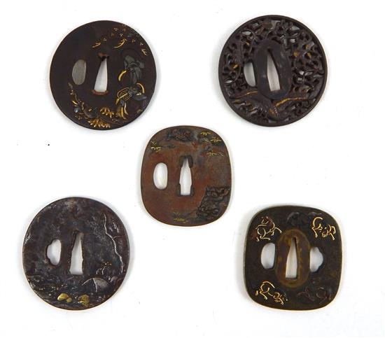 Appraisal: ASIAN five Japanese tsuba th th C mixed metals and