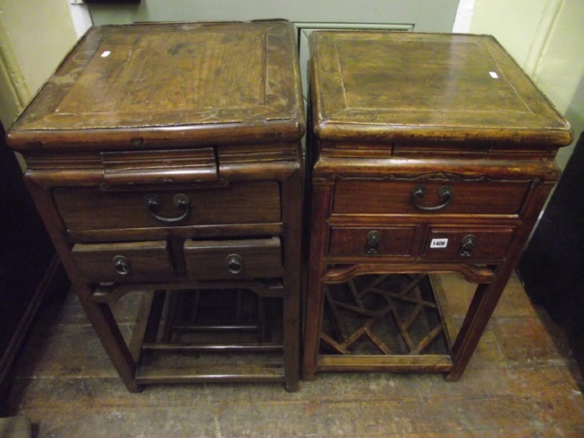 Appraisal: Two similar Chinese side tables each with a gallery top