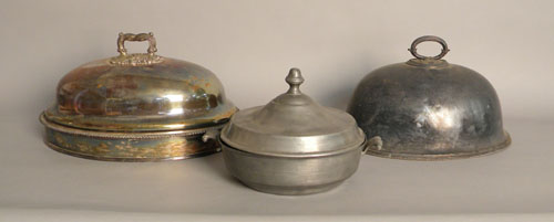 Appraisal: English covered pewter vegetable dish th c dia together with