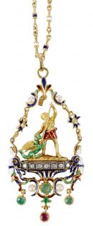 Appraisal: kt Antique Enamel Gemstone Necklace with elaborate pendant depicting St