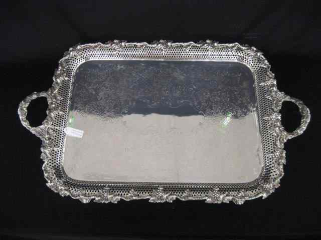 Appraisal: Ellis Barker Silverplate Serving Tray ornate openwork sides with grape