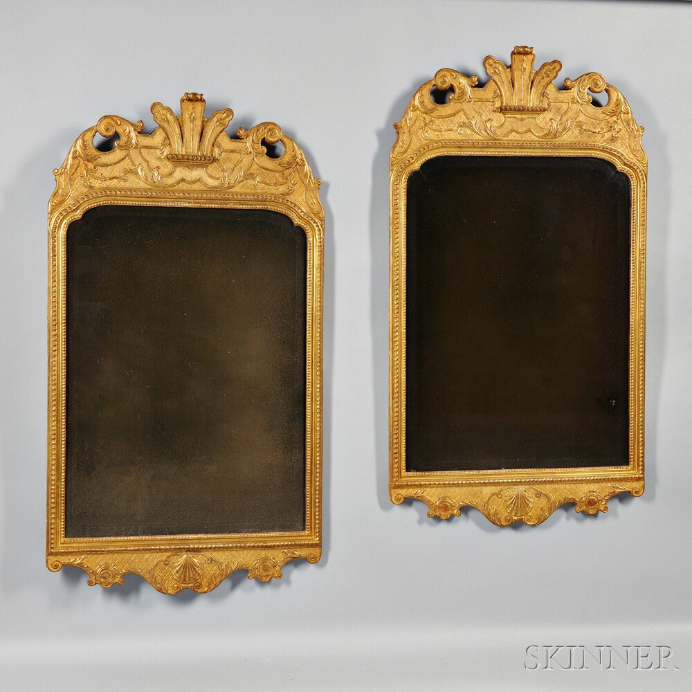 Appraisal: Pair of Georgian-style Giltwood Mirrors England th century each with