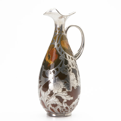 Appraisal: ROOKWOOD Standard Glaze Light ewer with Gorham silver overlay painted