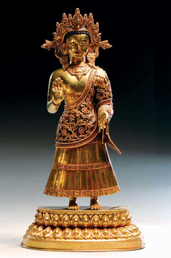 Appraisal: NEPALESE GILT BRONZE DEITY Nepalese gilt bronze figure of the