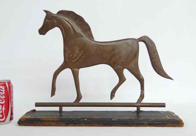 Appraisal: Copper horse weathervane mounted on base Horse '' W ''