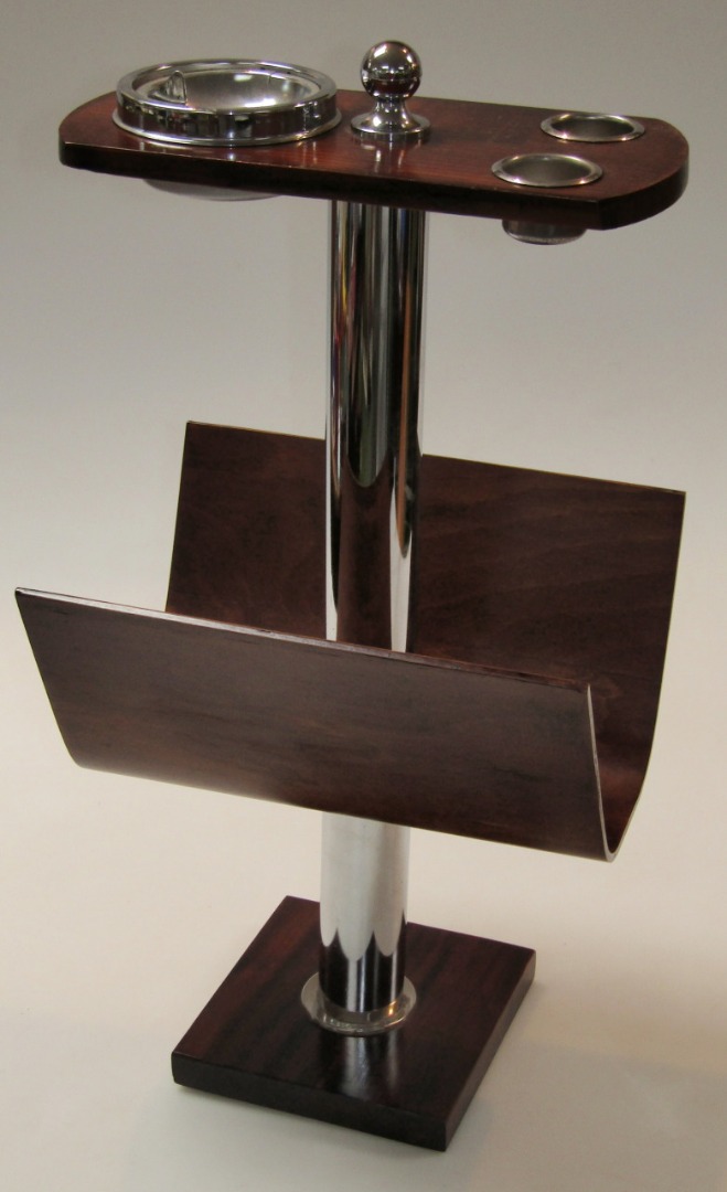 Appraisal: A 's retro design chrome and wooden smokers stand with