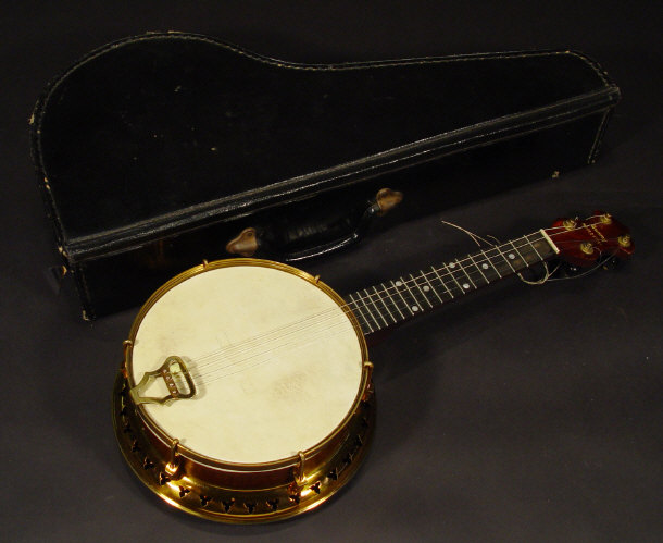 Appraisal: Sunray banjo with mother of pearl inlaid neck and red