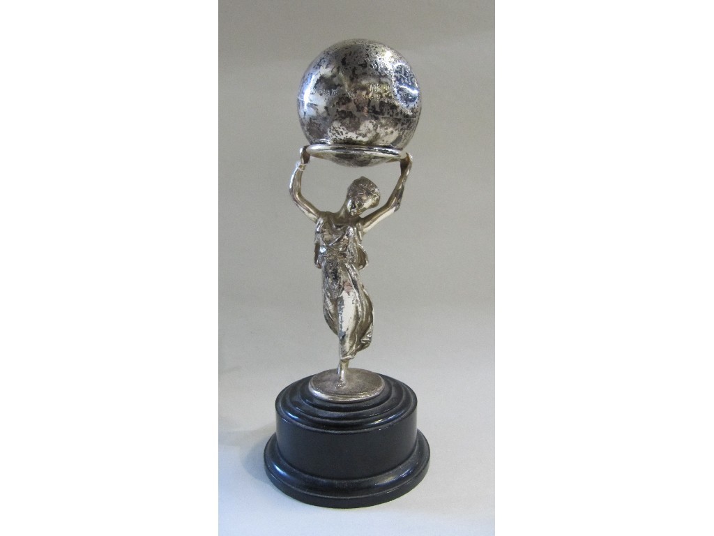 Appraisal: Silver bowling trophy on plated figural stand Glasgow marks