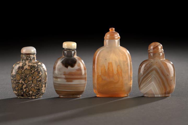 Appraisal: Group of Four Chinese Stone Snuff Bottles composed of a