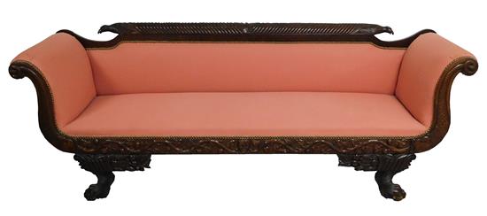 Appraisal: Classical Revival sofa late th C mahogany and mahogany veneer