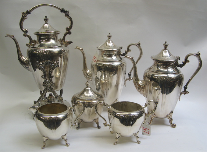 Appraisal: SILVER ON COPPER COFFEE AND HOT WATER SERVICE pieces including