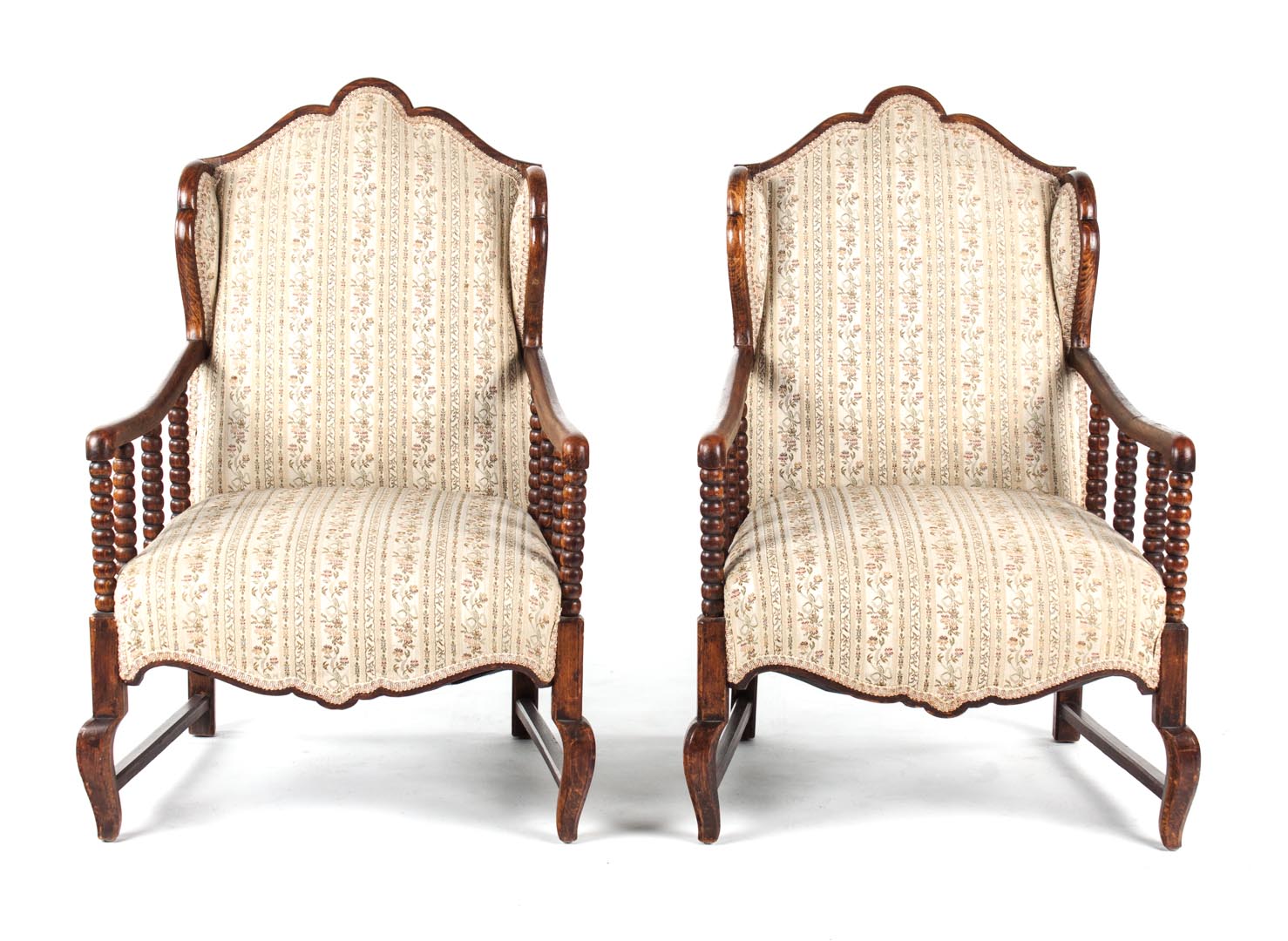 Appraisal: Pr of French beechwood upholstered slipper chairs mid- th century