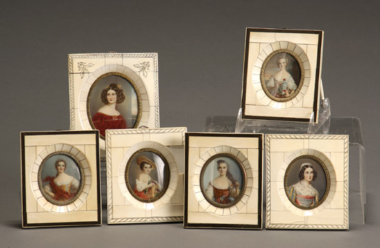 Appraisal: European School th Century Portrait Miniatures of Ladies Group of